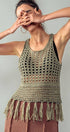 Urban Daizy Crochet Knit Boho Tassel Hem Summer Cover Top Khaki Knit Top - Women's (UDZ-TP-00504) – alternate view 11