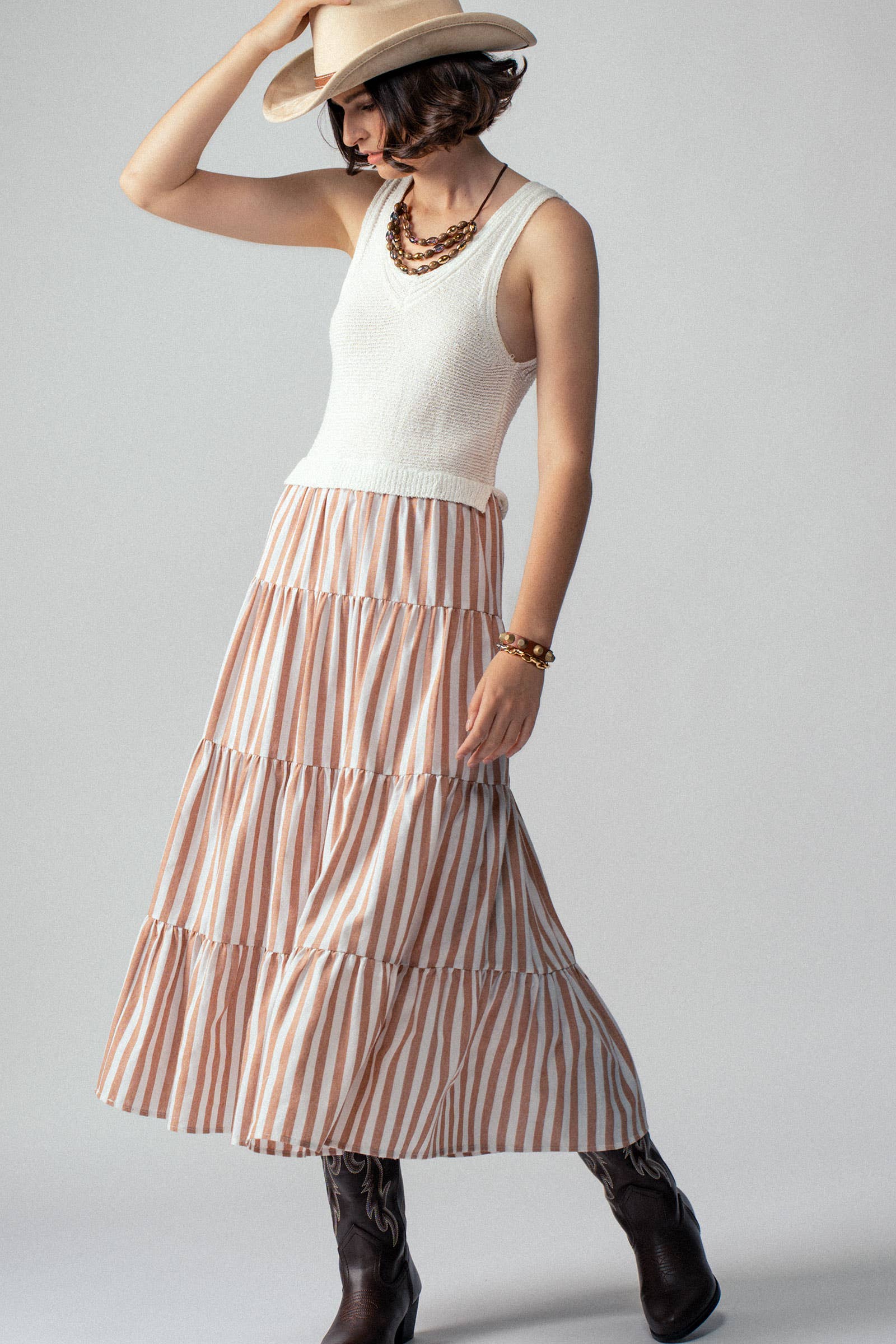 Urban Daizy Ribbed Bodice Striped Tiered Spring Maxi Dress Blue Dress - Women's (UDZ-DR-00178) – alternate view 3