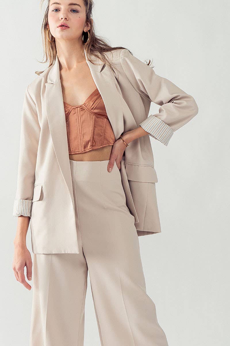 Urban Daizy Open Front Stripe Lining Long Blazer Jacket Green Blazer - Women's (UDZ-OT-00184) – alternate view 13