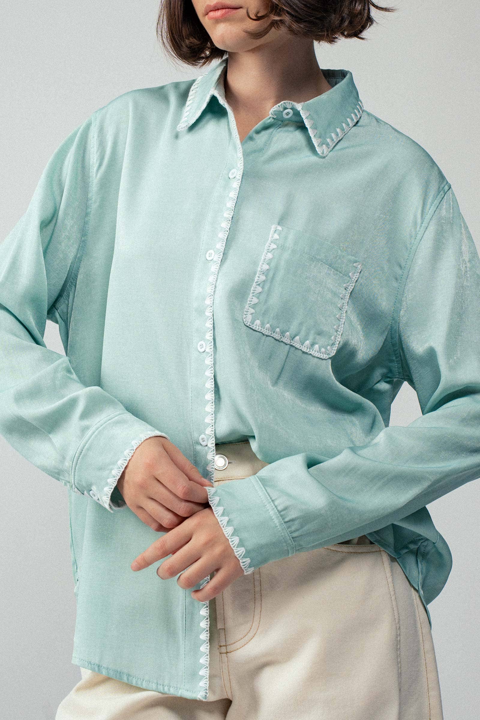 Urban Daizy Smooth Silk Long Sleeve Dress Shirt Denim Button Down Shirt - Women's (UDZ-TP-00735) – alternate view 9