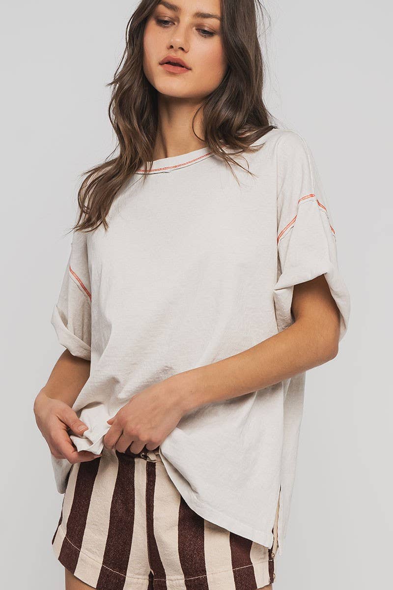 Contrast Stitch Mineral Wash Spring Oversized Tee