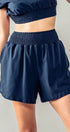 Urban Daizy Smocked High Waist Relaxed Fit Summer Shorts Navy Shorts - Women's (UDZ-PT-00266)
