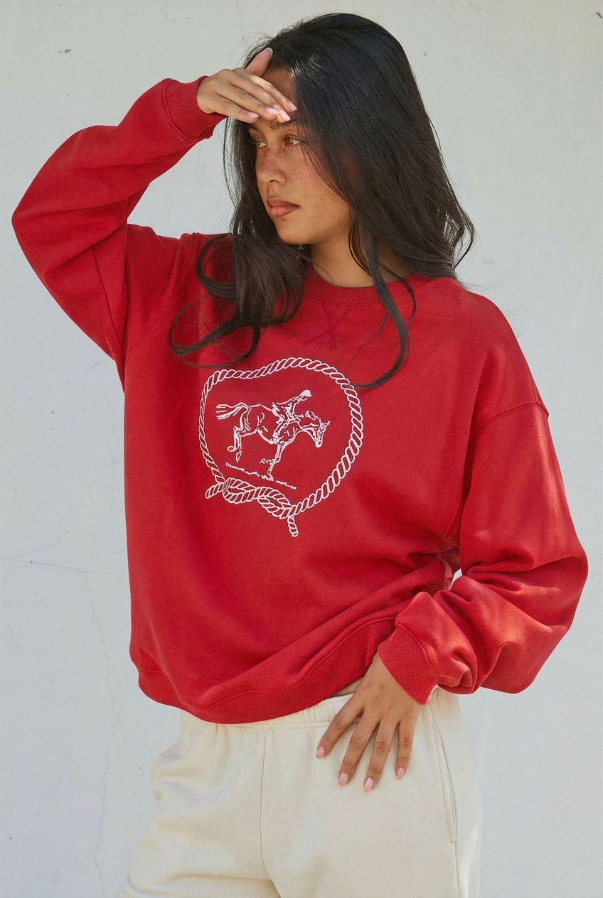 Equestrian Rope Embroidered Crewneck Sweatshirt | wholesale graphic sweatshirt - women's | Urban Daizy