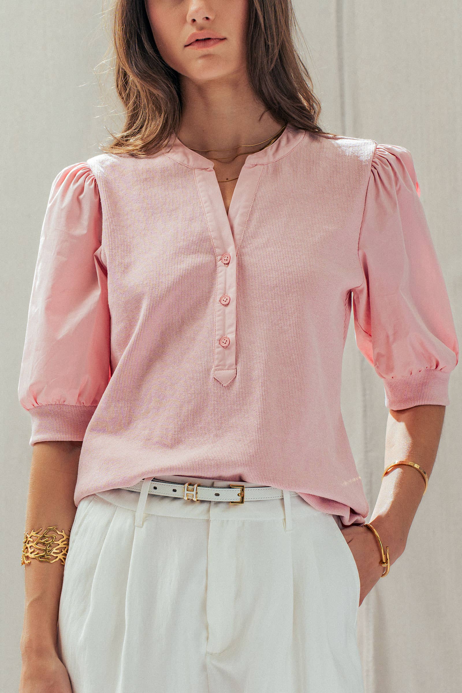 Puff Sleeve Henley Top