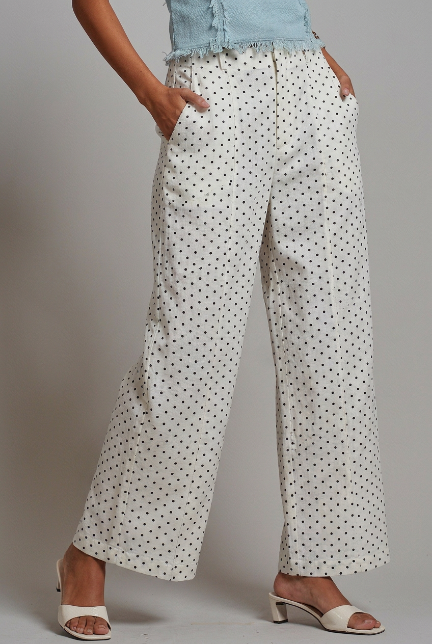 Polka Dot High-Rise Wide-Leg Dress Pants