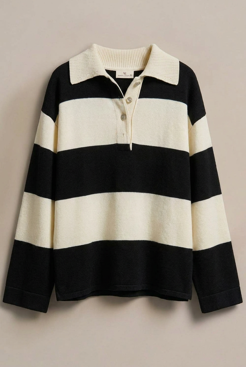 Striped Knit Rugby Polo Sweater