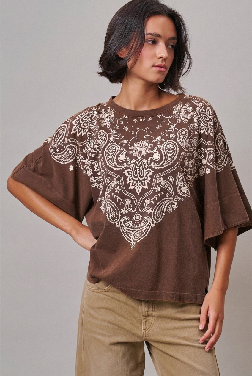 Bandana Print Oversized Graphic Tee