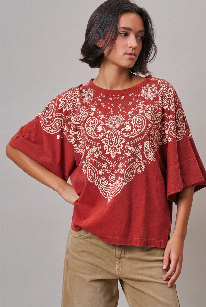 Bandana Print Oversized Graphic Tee