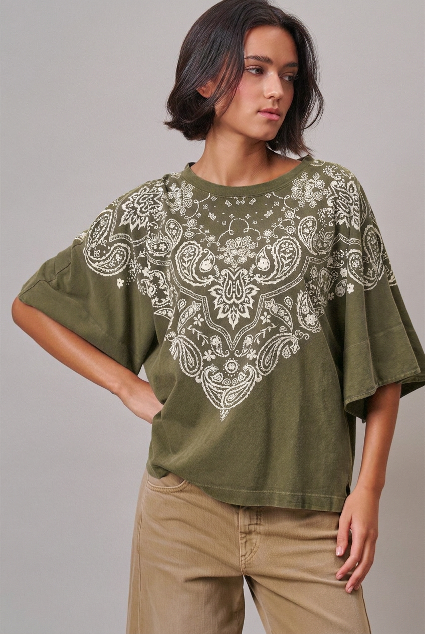 Bandana Print Oversized Graphic Tee