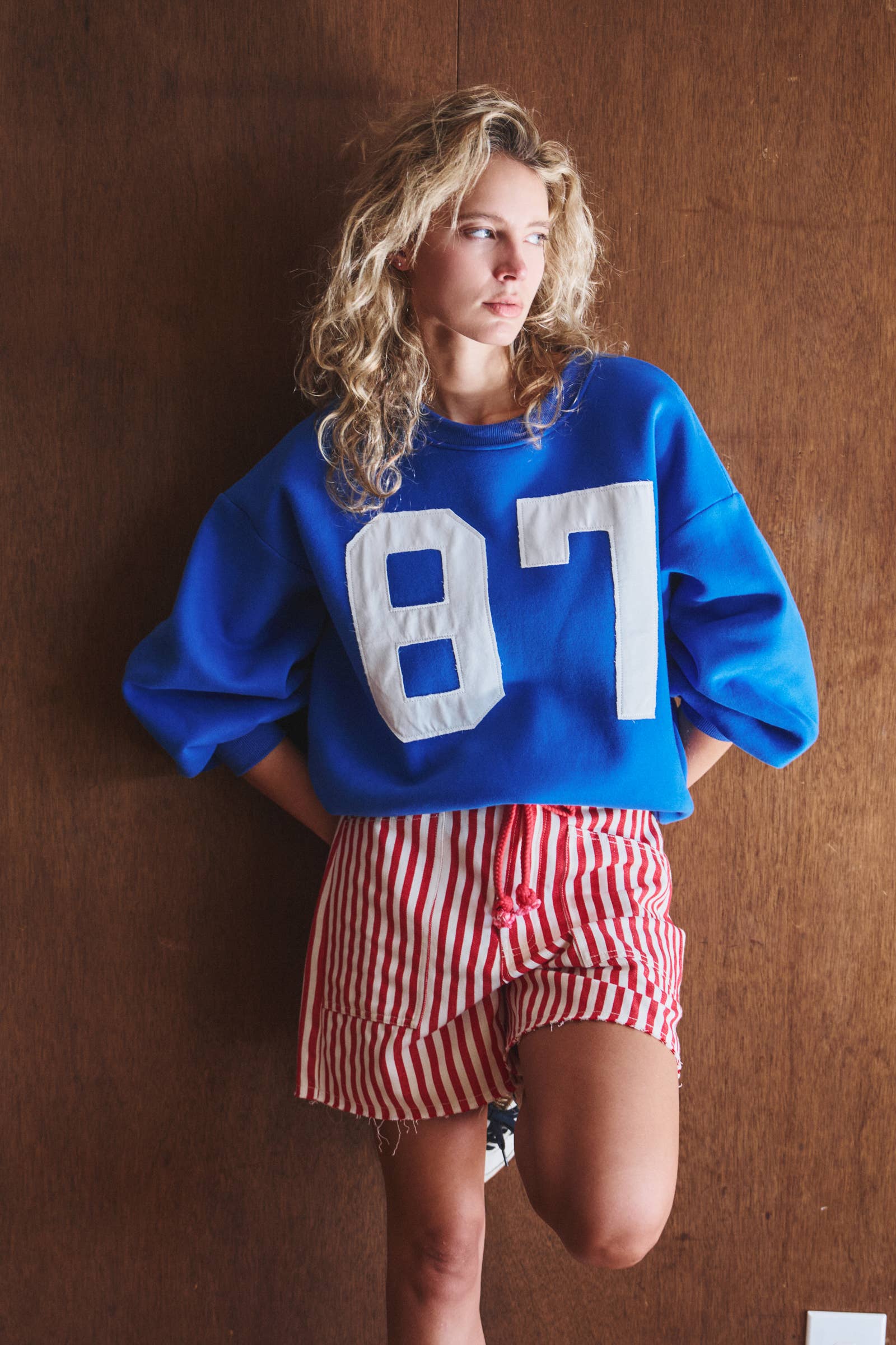 "87" Graphic Balloon Sleeve Oversized Sweatshirt