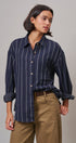 Oversized Striped Cotton Button-Down Shirt in NAVY - Women's Shirts & Blouses | Urban Daizy