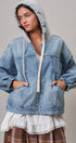 Hooded Denim Zip Up Jacket with French Terry Hood in DENIM - Women's Jackets & Blazers | Urban Daizy