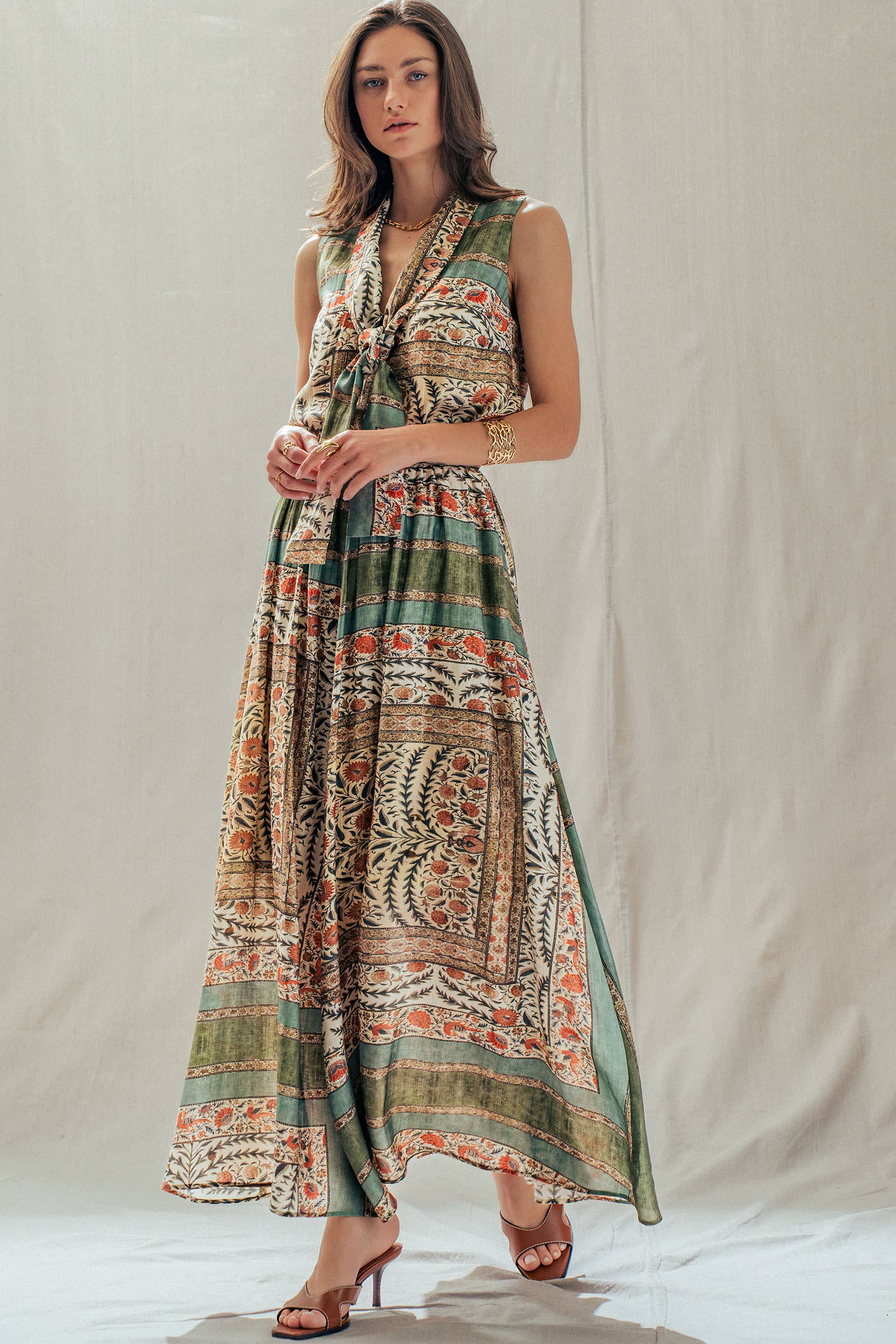 Urban Daizy Botanical Bird Print Tie-Front Tencel Blend Top Multi Blouse - Women's (UDTP1420-Multi) – alternate view 7