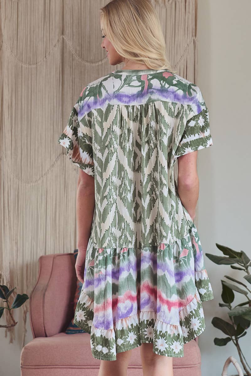 Urban Daizy Boho Mixed Print V-Neck Mini Dress Green-Multi Dress - Women's (UDZ-DR-00479) – alternate view 5