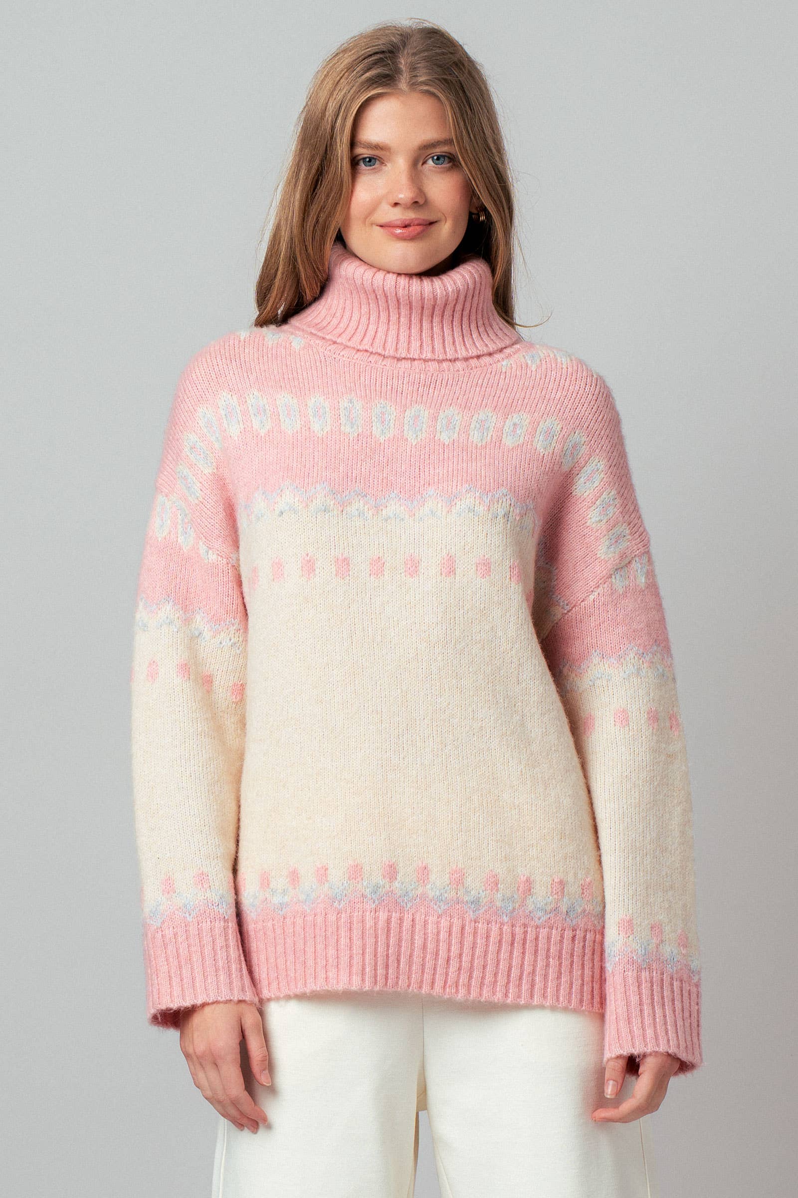 Relaxed Fit Fair Isle Turtleneck Sweater
