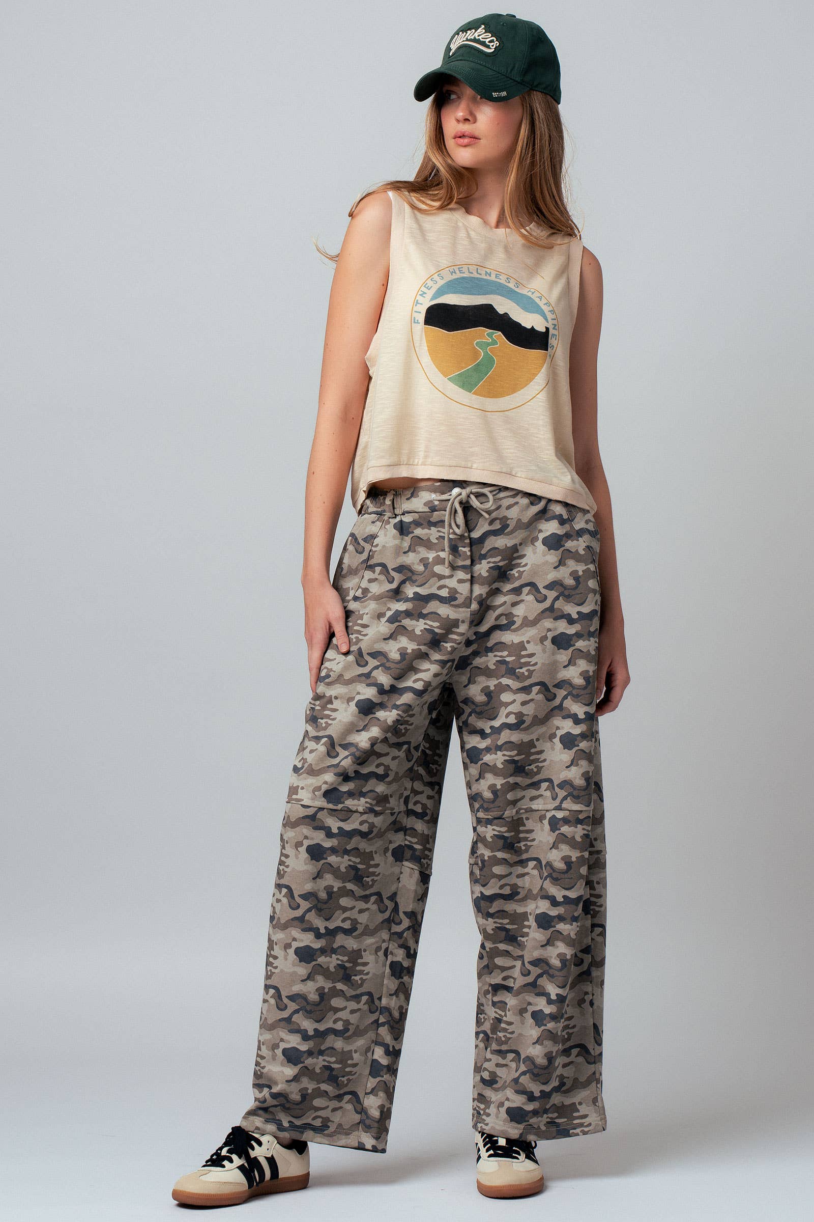 Camo Print Wide Leg Cargo Sweatpants