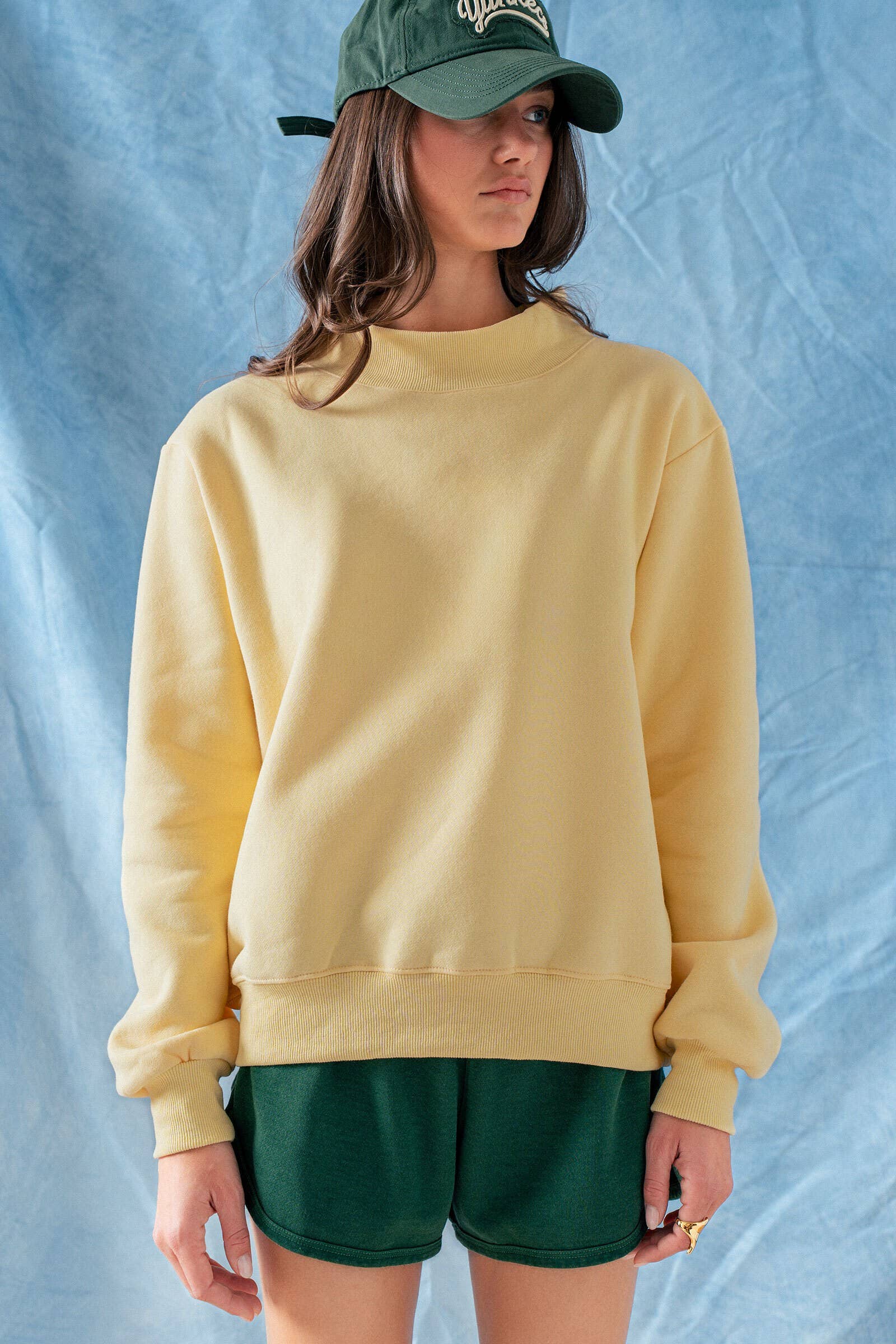 Urban Daizy Mock Neck Drop Shoulder Sweatshirt Ivory Sweatshirt - Women's (UDTP1437-Ivory) – alternate view 2