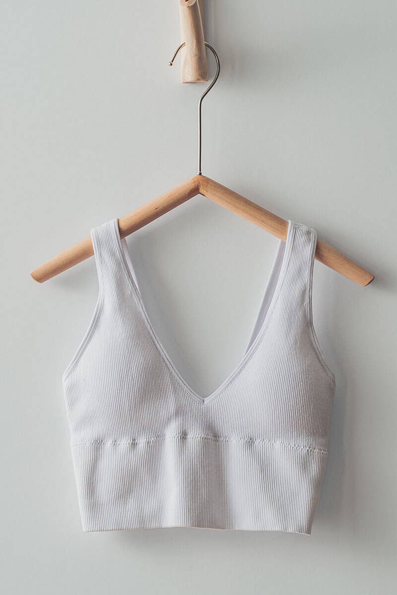 Mineral Wash V-Neck Rib Knit Bralette Top