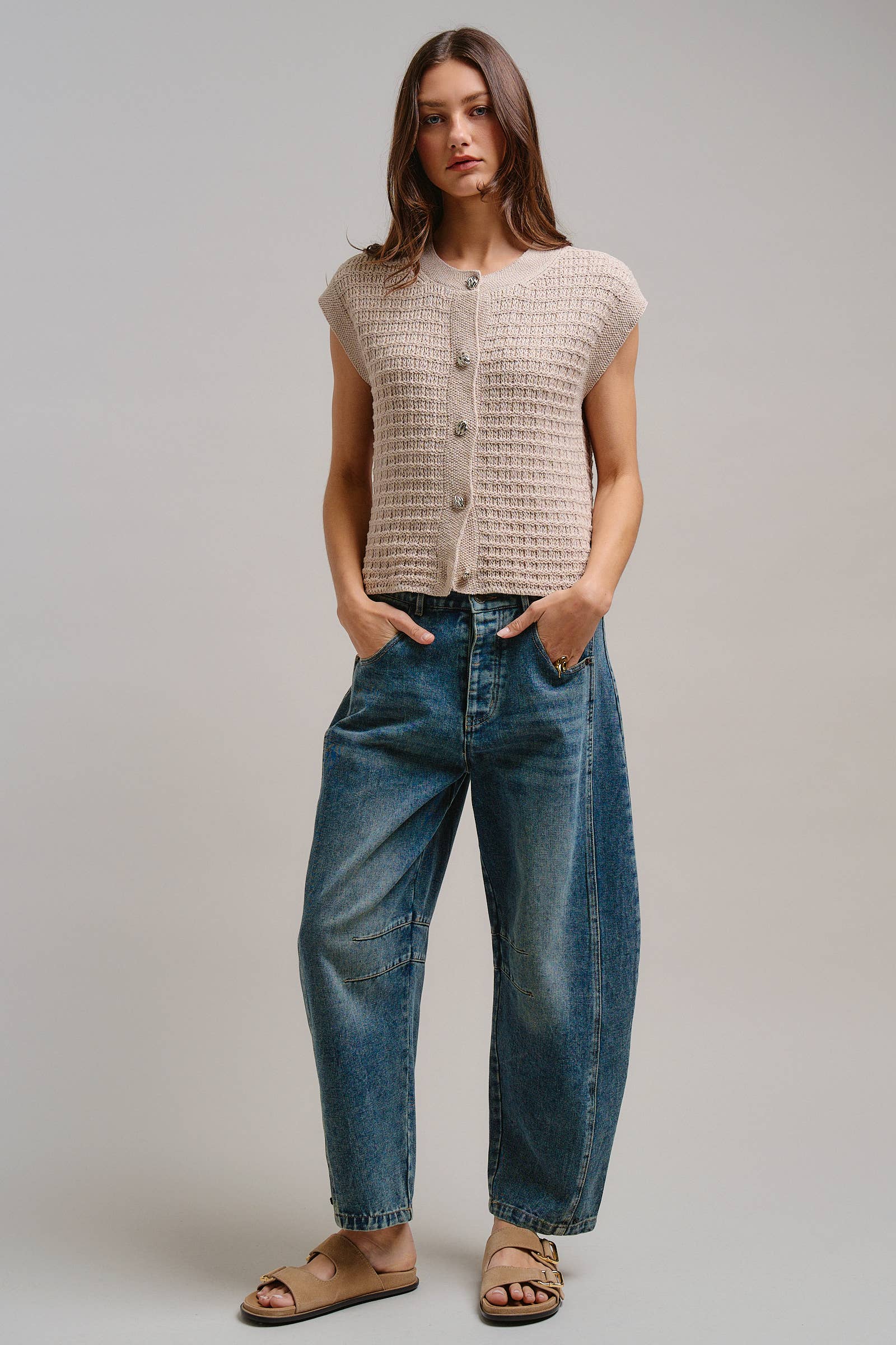 Textured Knit Button-Front Vest