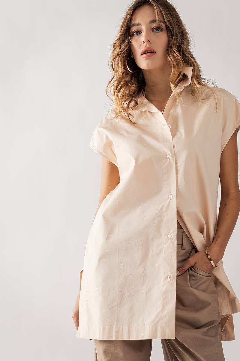 Short Sleeve Button-Up Tunic Top