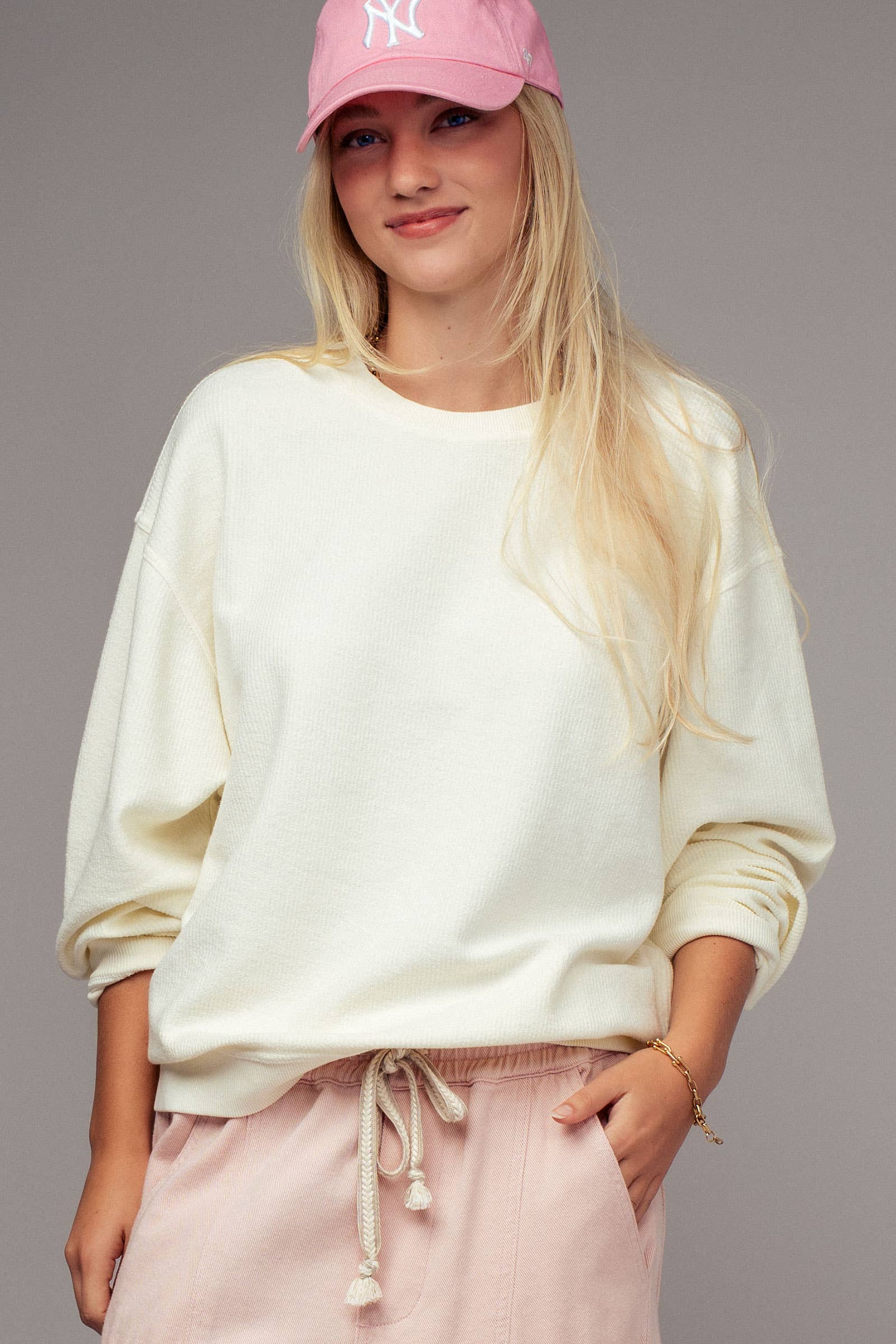 Urban Daizy Oversized Vintage Wash Ribbed Cotton Sweater Charcoal Sweatshirt - Women's (UDZ-KN-00544) – alternate view 12