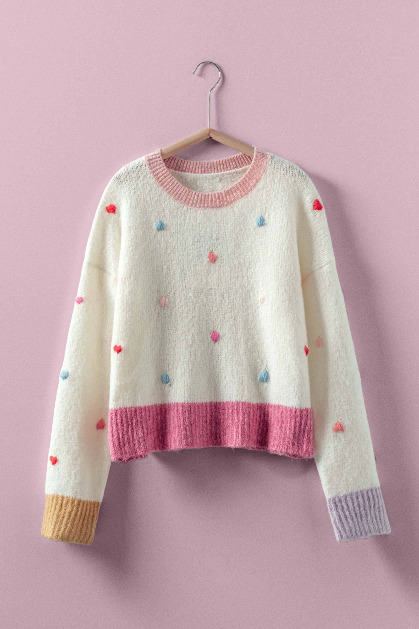 Urban Daizy Embroidered Heart Colorblock Knit Sweater Pink Knit Sweater - Women's (UDZ-TP-00816) – alternate view 2