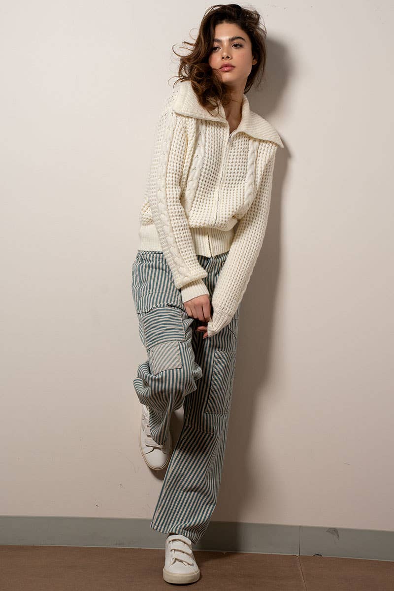 Urban Daizy Textured Cable Knit Sailor Jacket Beige-Buff Jacket - Women's (UDZ-OT-00317) – alternate view 35