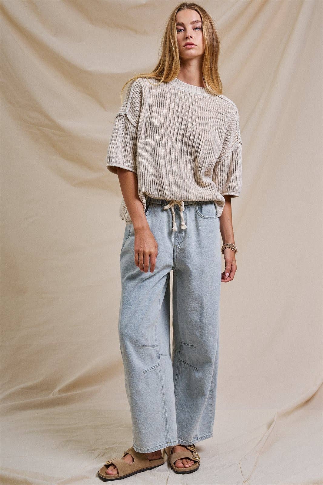 Urban Daizy Relaxed Drawstring Barrel Denim Pants Lt-Denim Jeans - Women's (UDTP1477-Lt-Denim) – alternate view 7