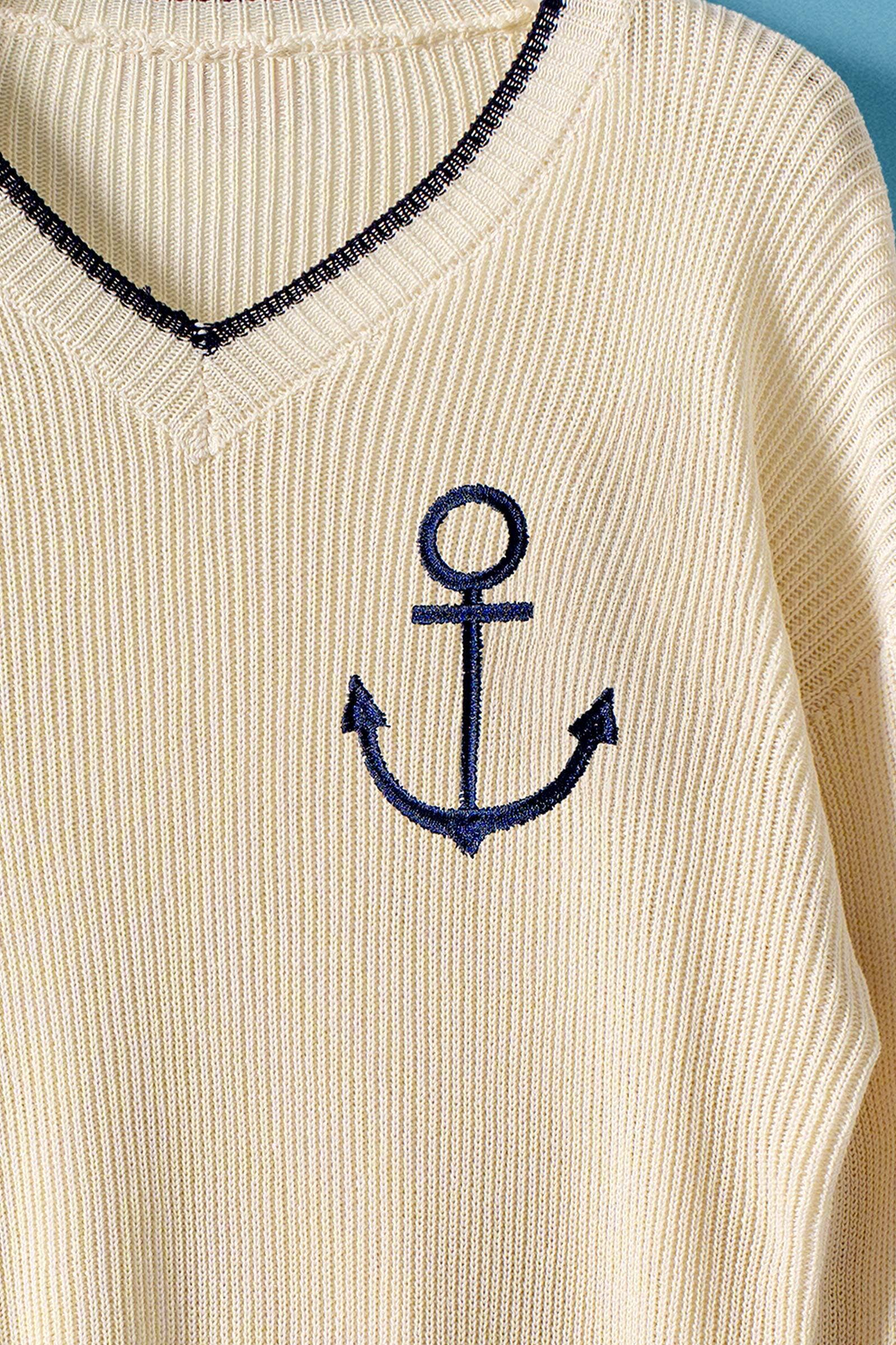 Urban Daizy Nautical Anchor V-Neck Knit Top Contrast Trim Navy Knit Top - Women's (UDZ-TP-01048) – alternate view 4