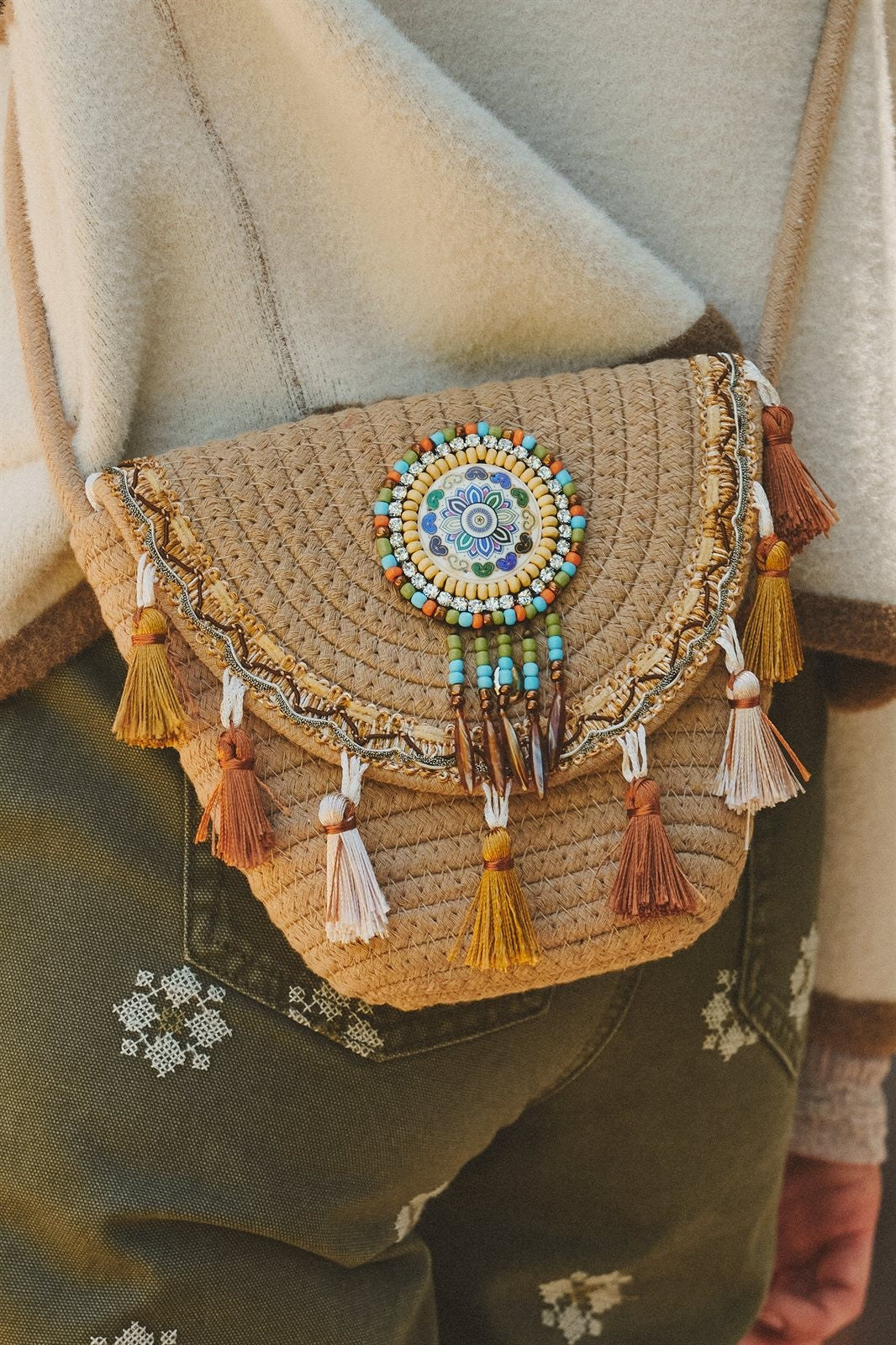 Dreamcatcher Tassel Crossbody in TAN - Women's Crossbody Bags | Urban Daizy
