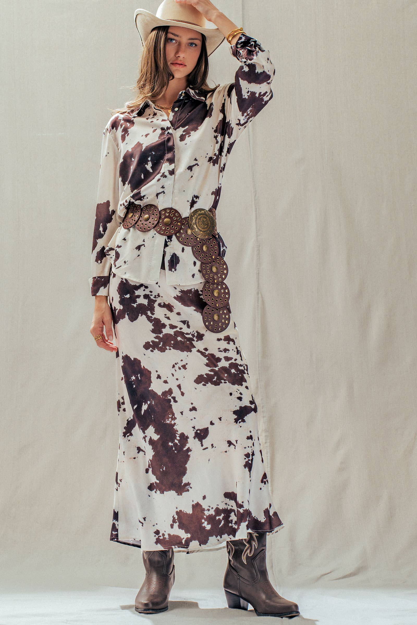 Urban Daizy Cowhide Print Satin Drawstring Midi Skirt Animal-Print Skirt - Women's (UDSK0074) – alternate view 12