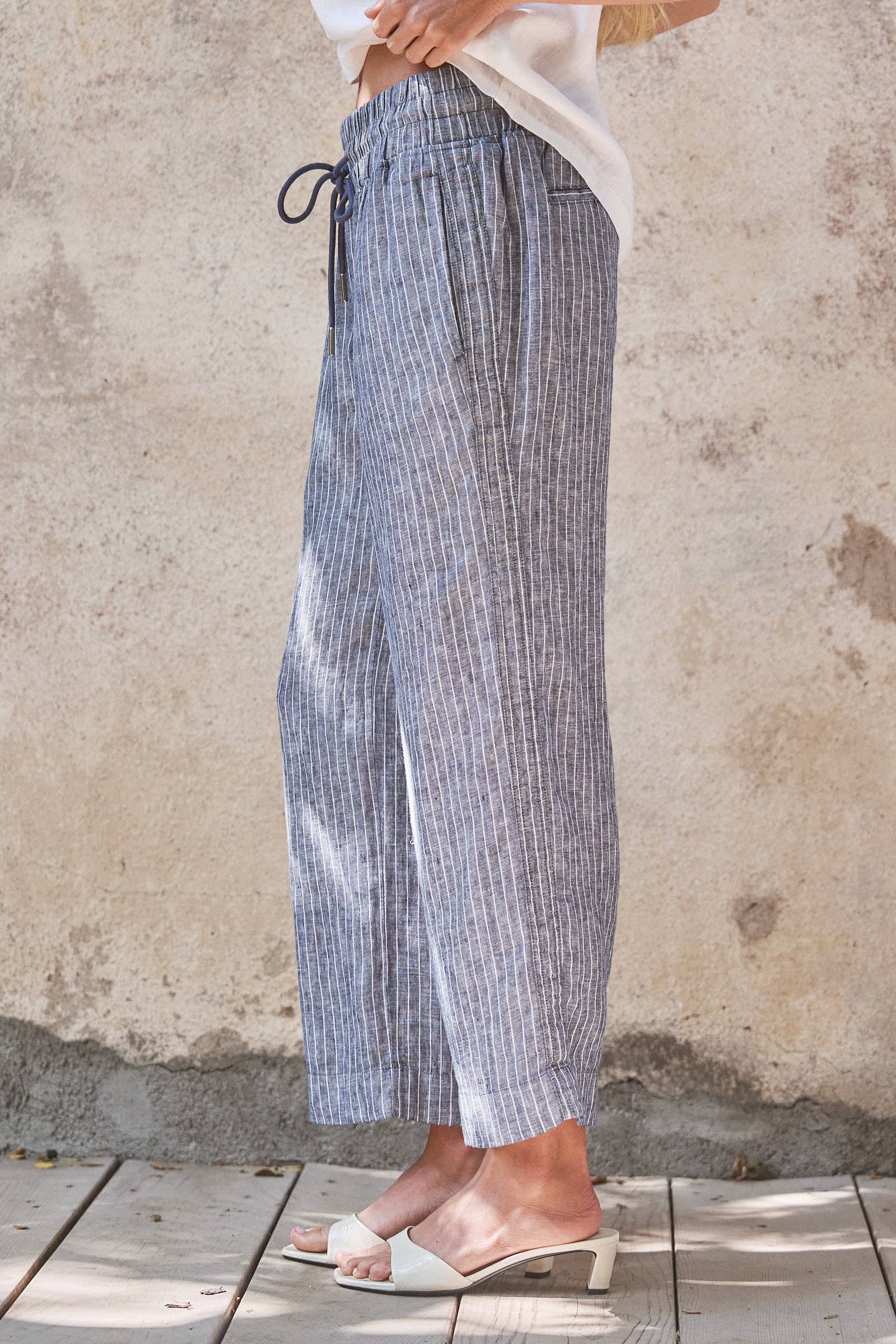 Urban Daizy Linen Wide-Leg Drawstring Pants Navy-Stripe Pants - Women's (UDPT0177-Navy-Stripe) – alternate view 4