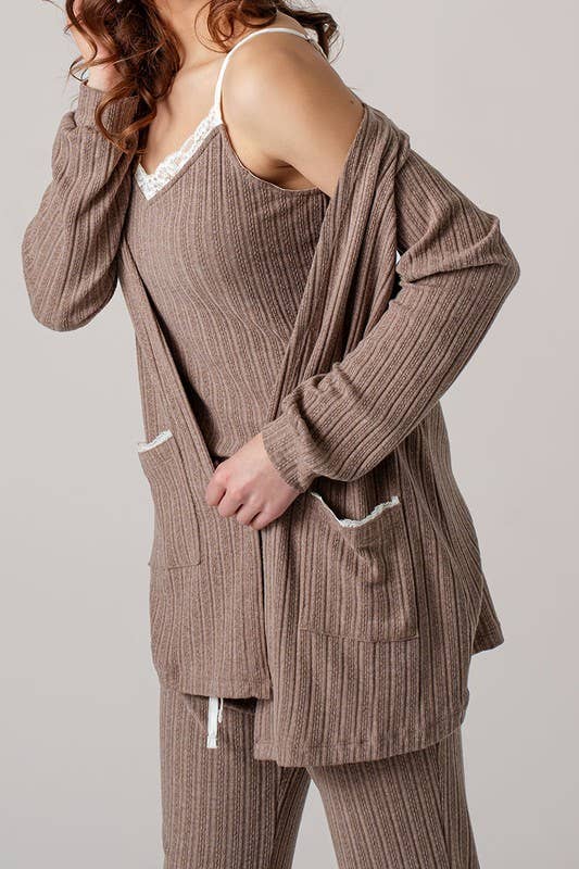 Urban Daizy Pointelle Knit Lace-Trim Pocket Cardigan Cocoa Cardigan - Women's (UDZ-KN-01037) – alternate view 5