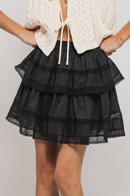 Urban Daizy Scalloped Lace Tiered Romantic Statement Mini Skirt Black Skirt - Women's (UDZ-SK-00114)