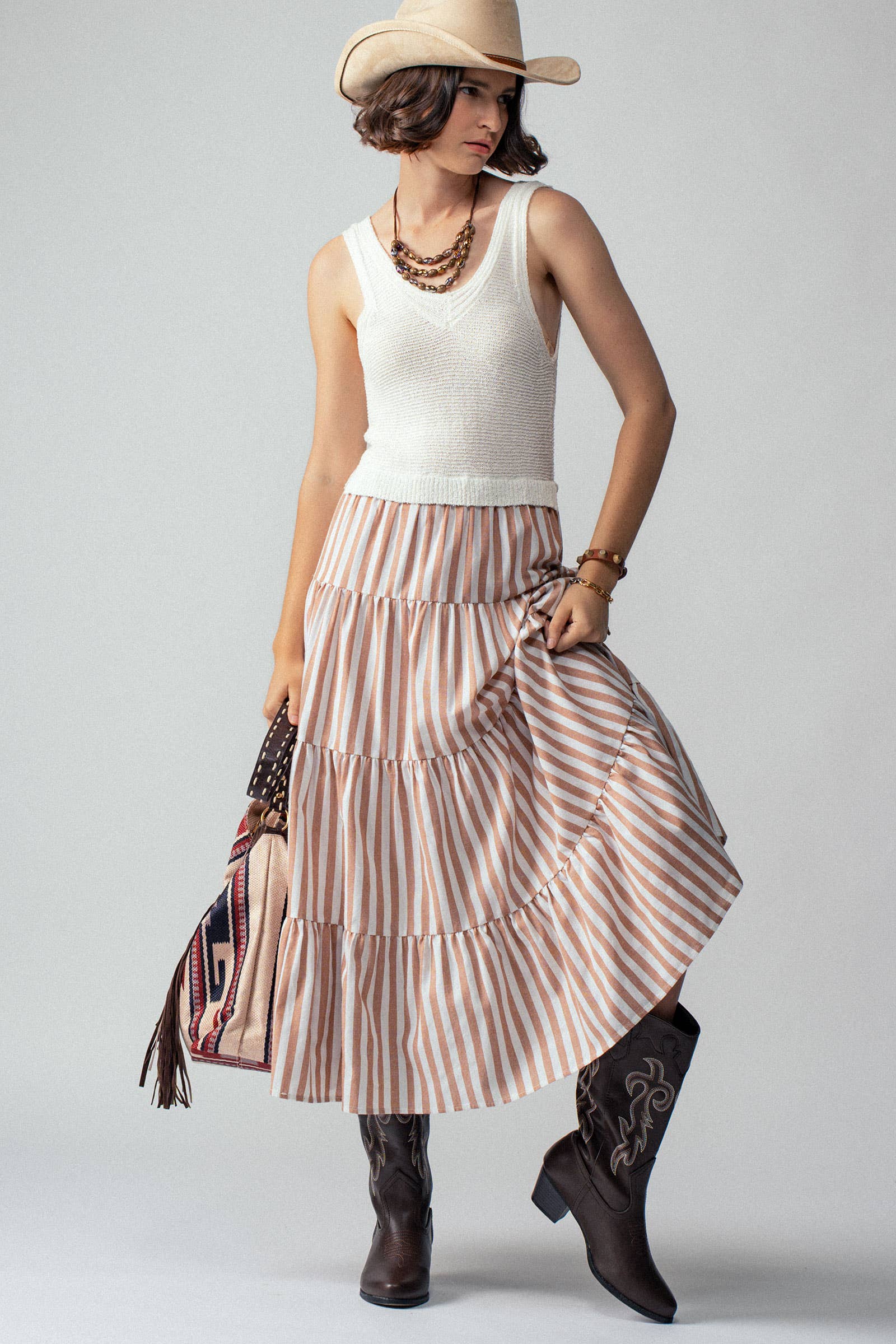 Urban Daizy Ribbed Bodice Striped Tiered Spring Maxi Dress Blue Dress - Women's (UDZ-DR-00178) – alternate view 7