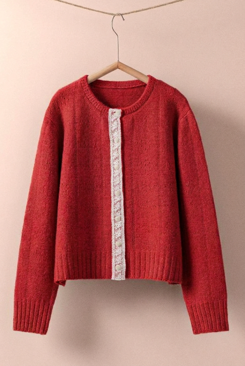 Lace Trim Wool Blend Cardigan