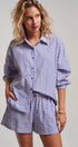 Urban Daizy Striped Seersucker Button-Down Shirt & Shorts Set Blue Lounge Set - Women's (UDST0148-Blue) – alternate view 14
