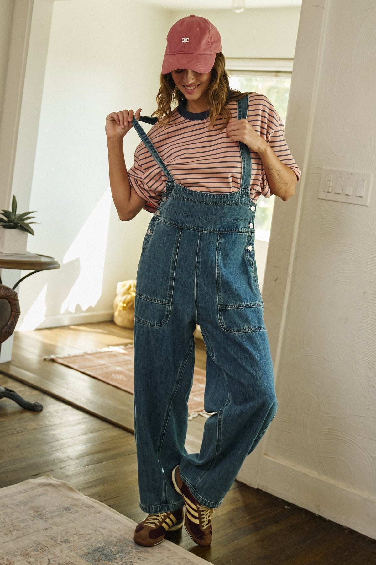 Wide Leg Denim Overalls with Utility Pockets in DENIM - Women's Jumpsuits | Urban Daizy