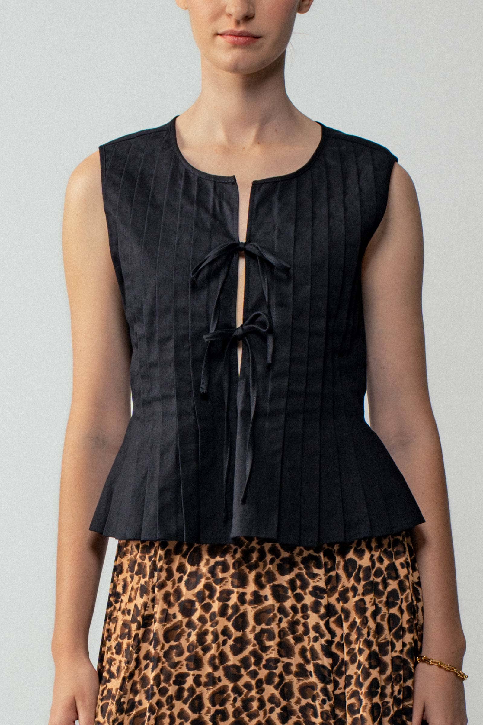 Urban Daizy Pleated Bow Front White Top Ivory Blouse - Women's (UDZ-DR-00389) – alternate view 12