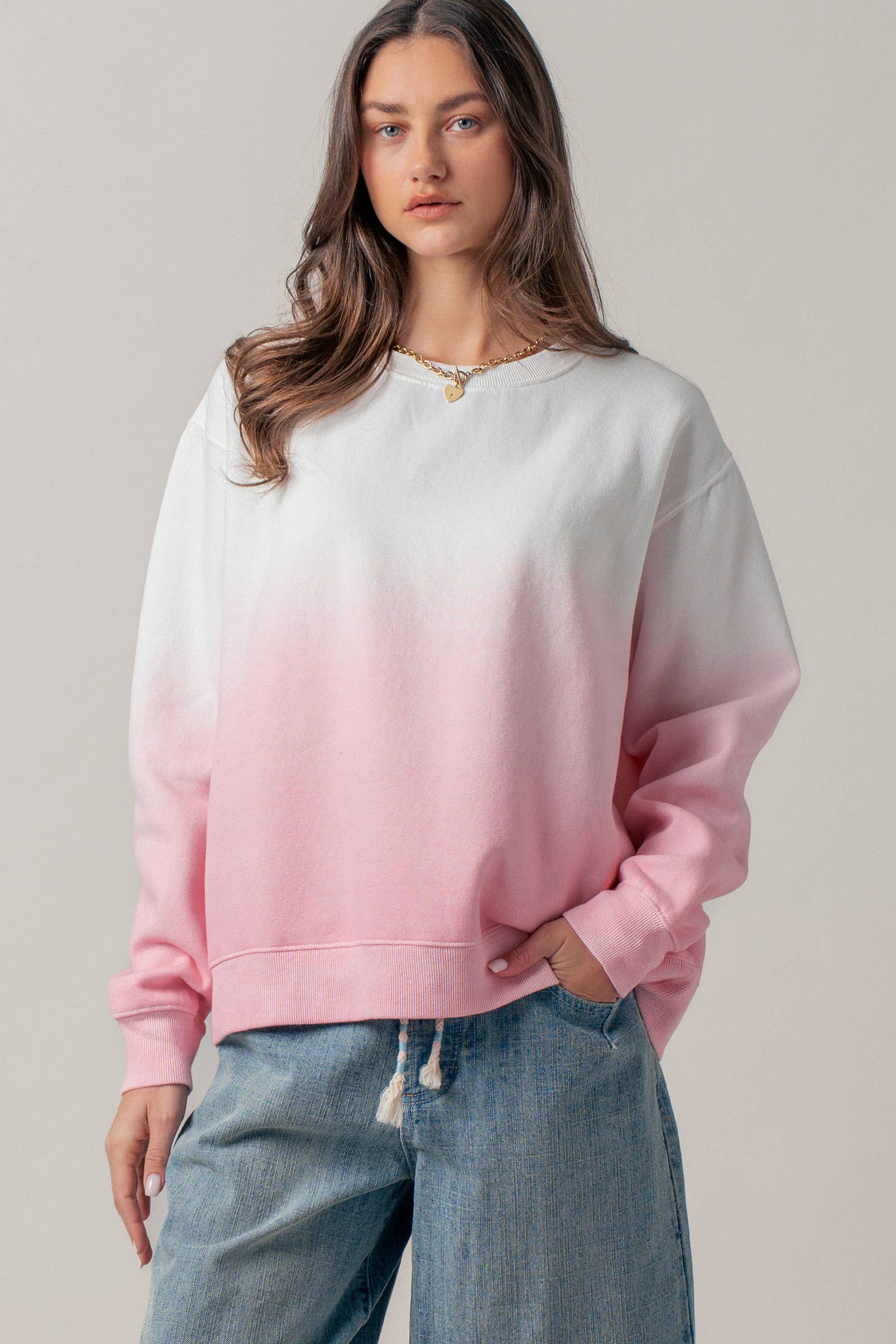 Ombré Dip-Dye Crewneck Sweater