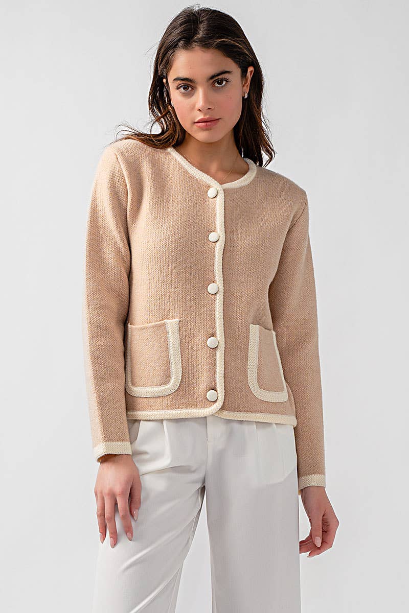 Urban Daizy Classic Contrast Trim Patch Pocket Cardigan Ivory Cardigan - Women's (UDZ-KN-00363) – alternate view 27