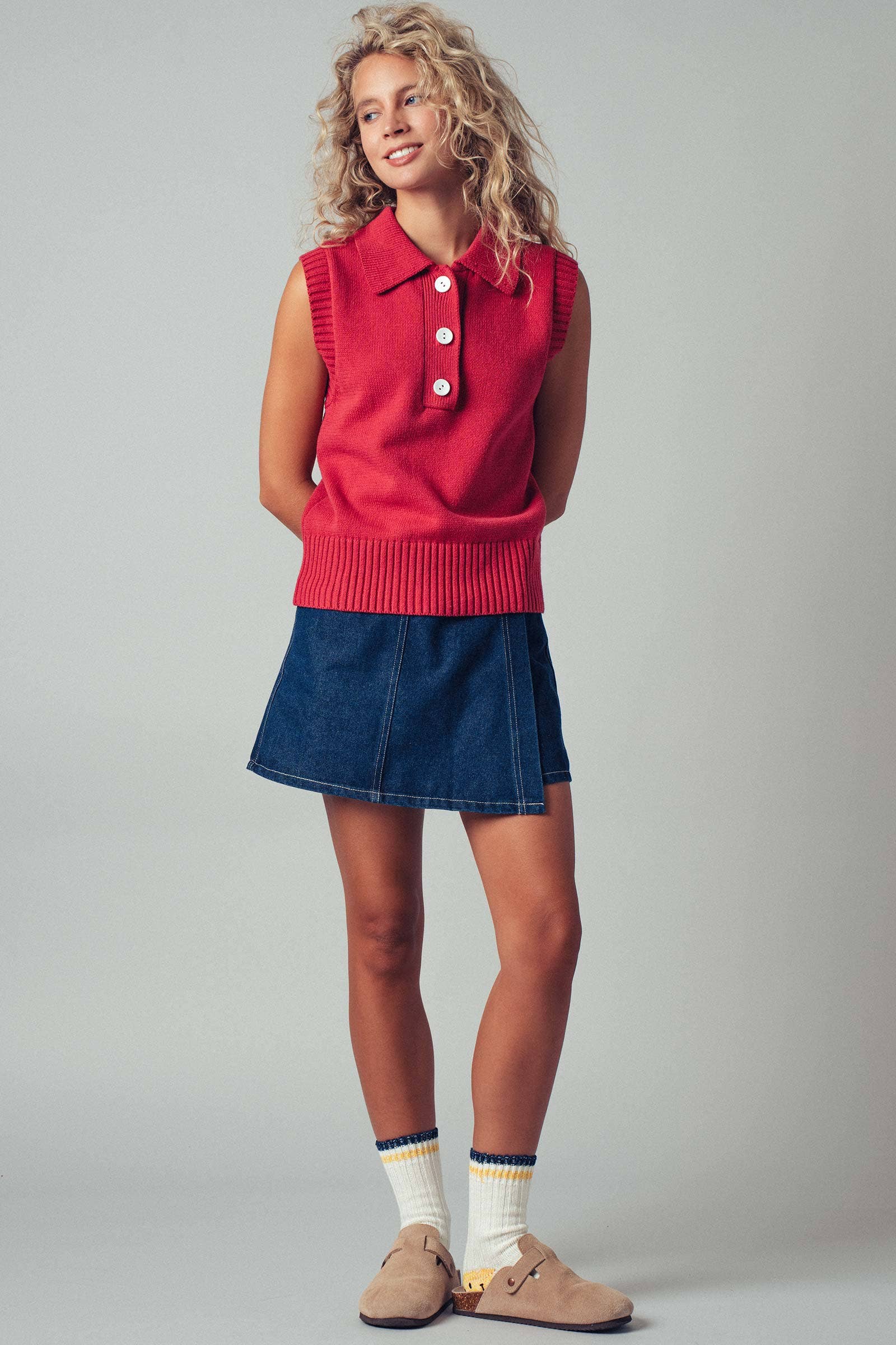 Polished Sleeveless Knit Polo Vest