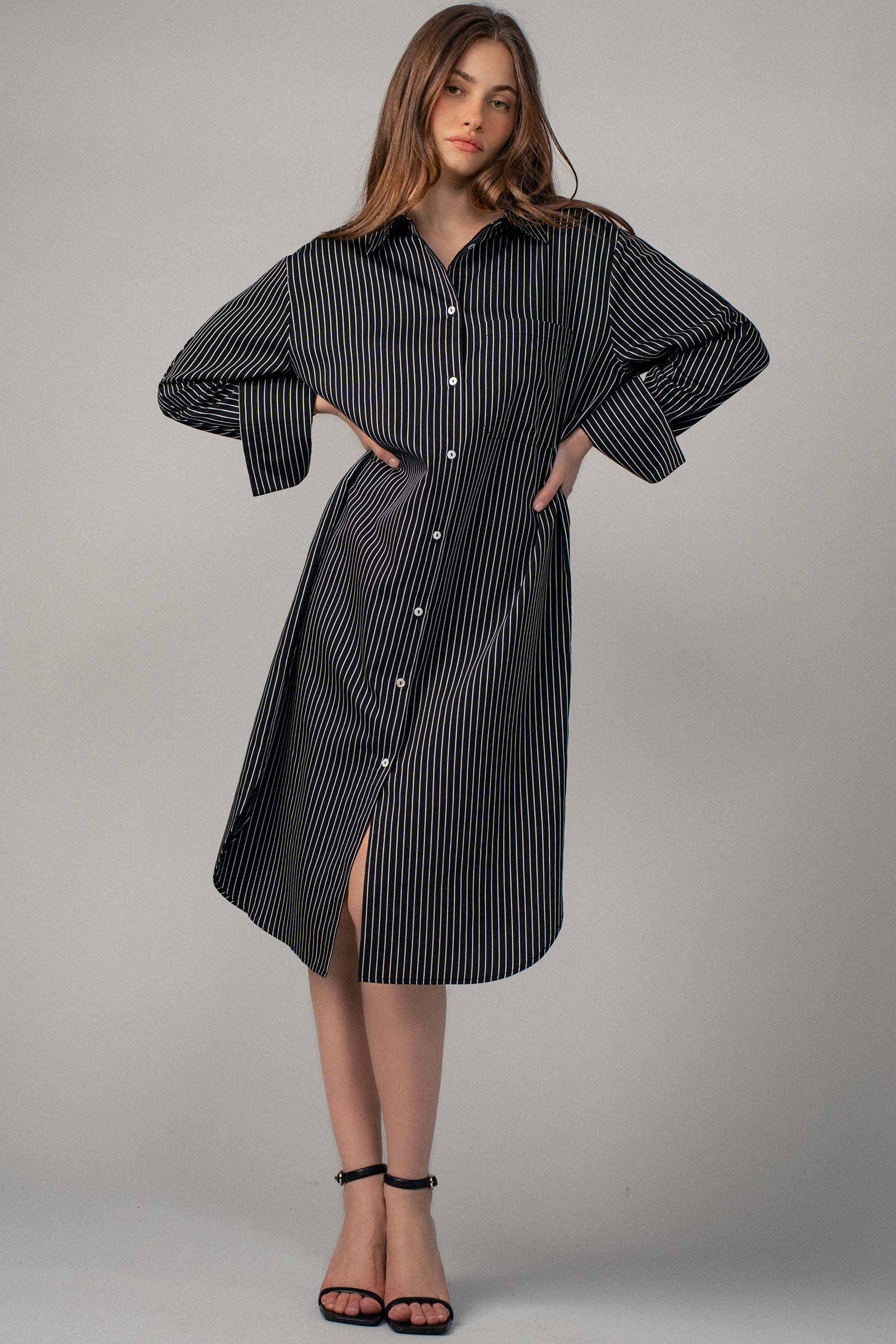 Striped Button-Down Midi Dress