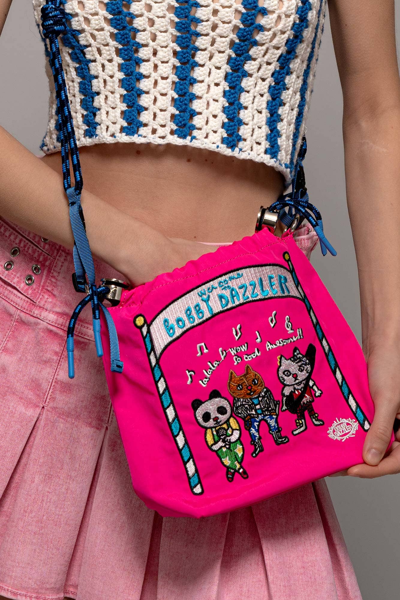 Urban Daizy Embroidered Band Character Drawstring Crossbody Black Crossbody Bag - Women's (UDZ-DR-00388) – alternate view 4