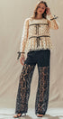 Urban Daizy Floral Lace Wide-Leg Drawstring Pants Black Pants - Women's (UDPT0083-Black) ��� alternate 