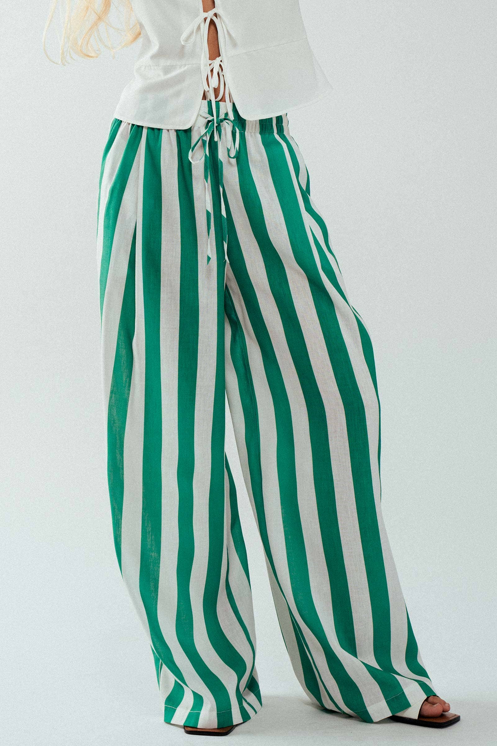 Urban Daizy Breezy Linen-Blend Striped Wide-Leg Pants Blue Pants - Women's (UDZ-PT-00352) – alternate view 9