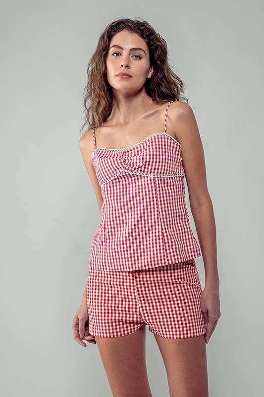 Urban Daizy Gingham Print Scallop Trim Sweetheart Crop Tank Top Black Tank Top - Women's (UDZ-TP-00708) – alternate view 24