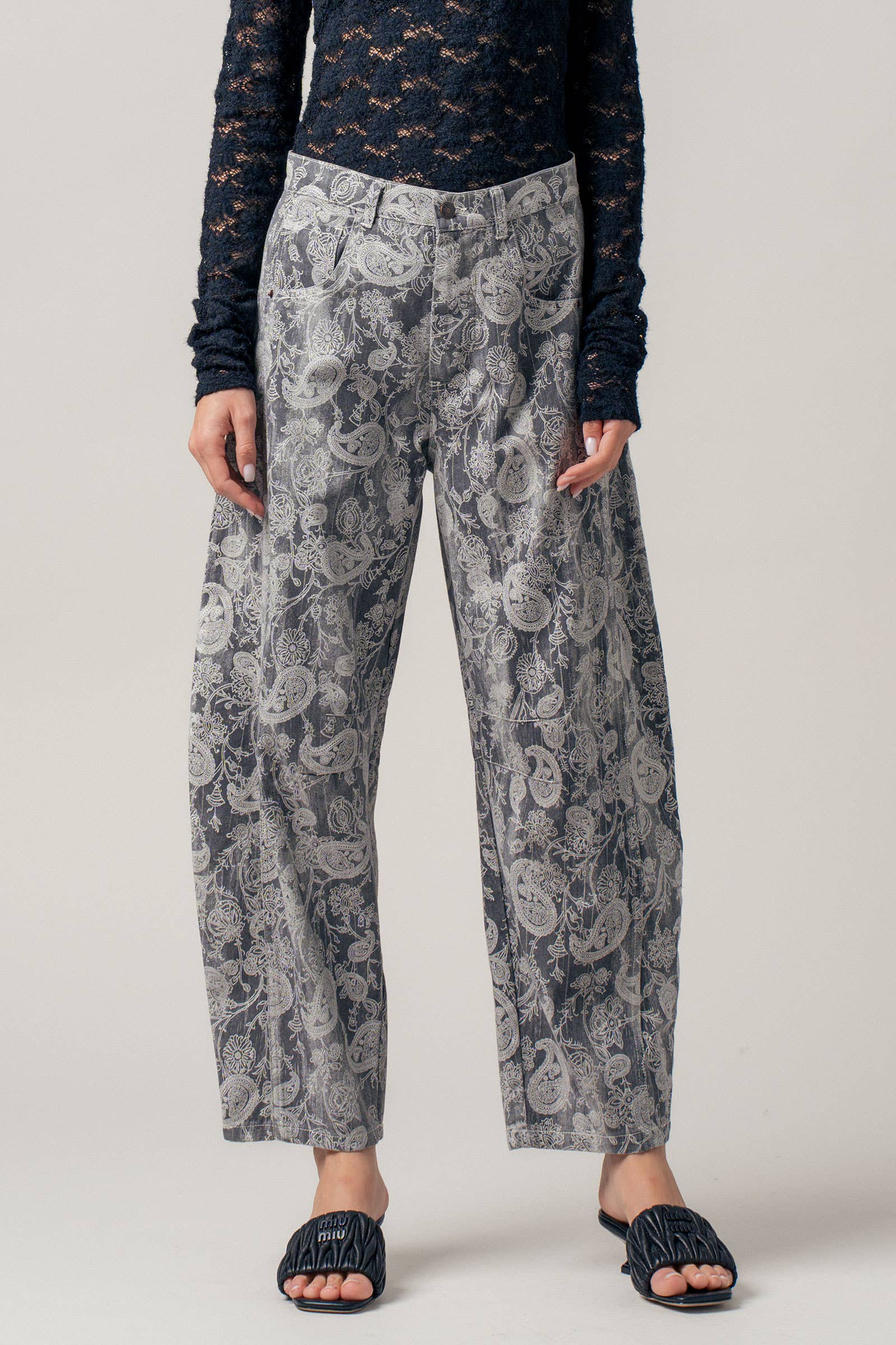Paisley Print Cropped Wide Leg Pants