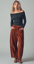 Urban Daizy Inseam Stitch Detail Corduroy Barrel Jeans Brown Pants - Women's (UDZ-PT-00313) – alternate view 13