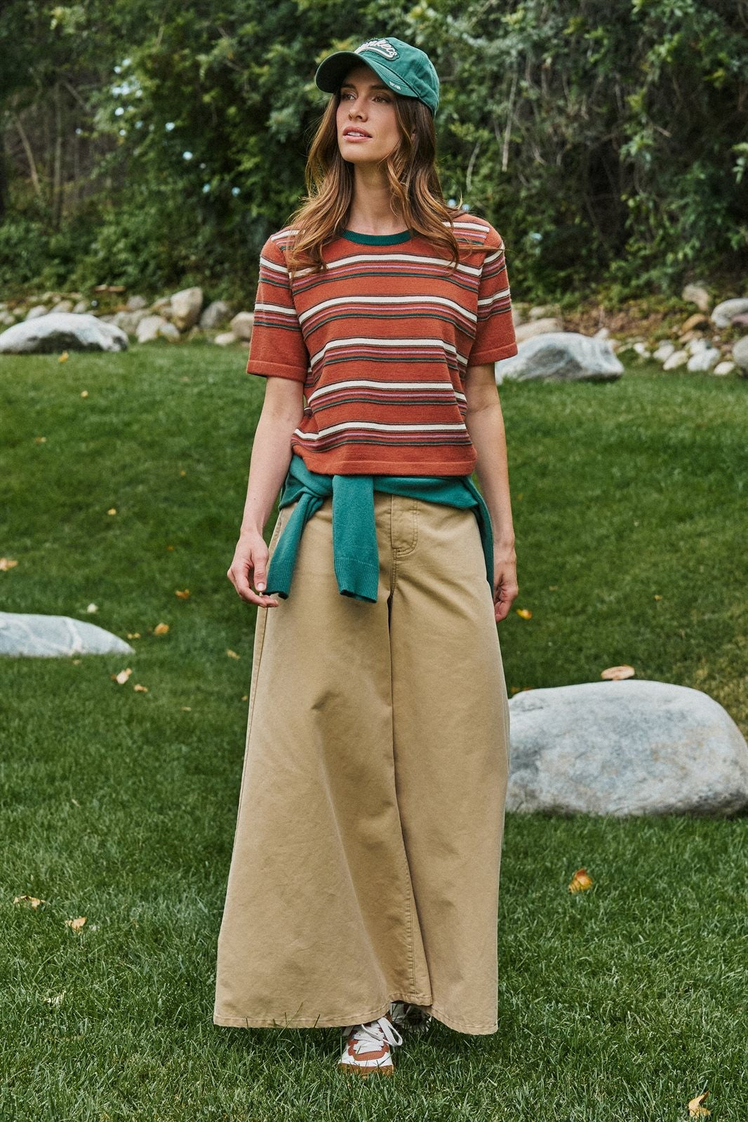 Striped Knit Tee Vintage 70s Retro Boho Coastal Top for Wome in RUST - Women's T-Shirts & Polos | Urban Daizy